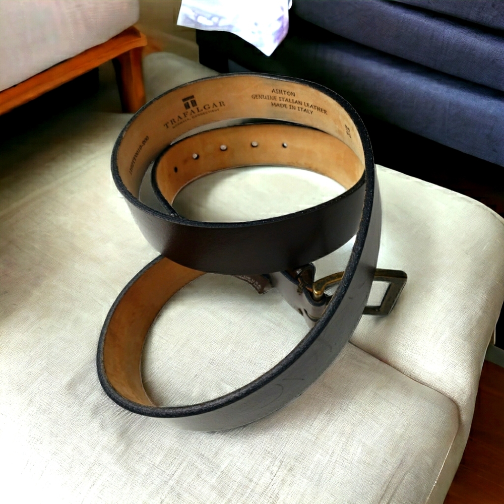 Trafalgar Leather Preppy Belt 1.5" Wide Ashton Brown Aged Bronze Buckle Italian